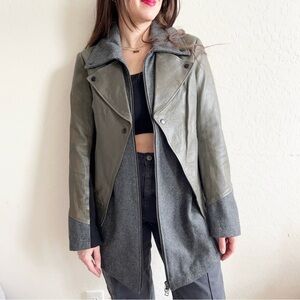 Cut25 by Yigal Azrouel Leather and Wool Blazer Jacket Grey